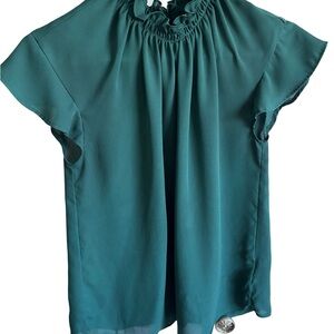Express Blue Flutter Sleeve Ruched Blouse